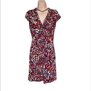 Laundry by Shelli Segal red/purple circle print faux wrap dress size 2